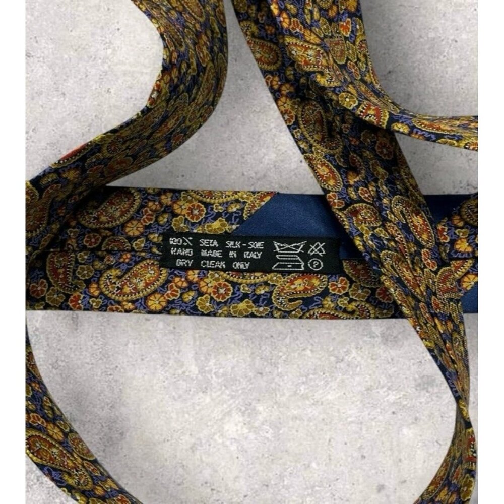 SANTOSTEFANO Silk Tie ITALY Blue Gold Brown Paisley Floral W:4" EUC - Picture 3 of 6